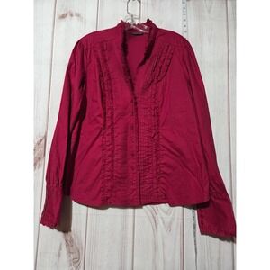 Ladies XL‎ Ruffle Trim Long Sleeve Button Down Blouse Romantic Secretary Top